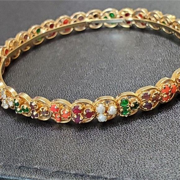 **Sale** Gold tone multicolored rhinestone bangle bracelet - Picture 6 of 8